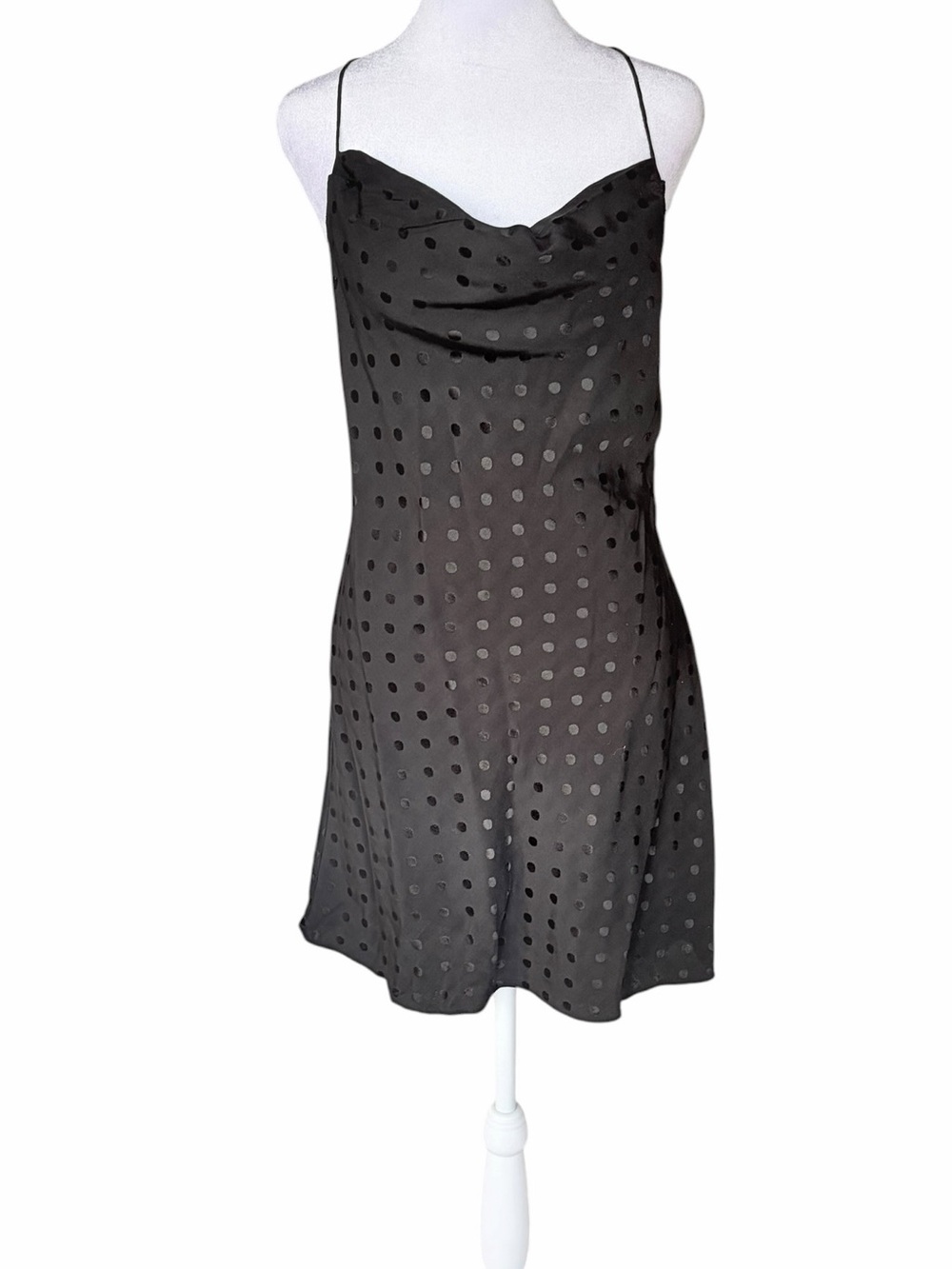 Le Lis Black Dot Cowl Slip Mini Dress